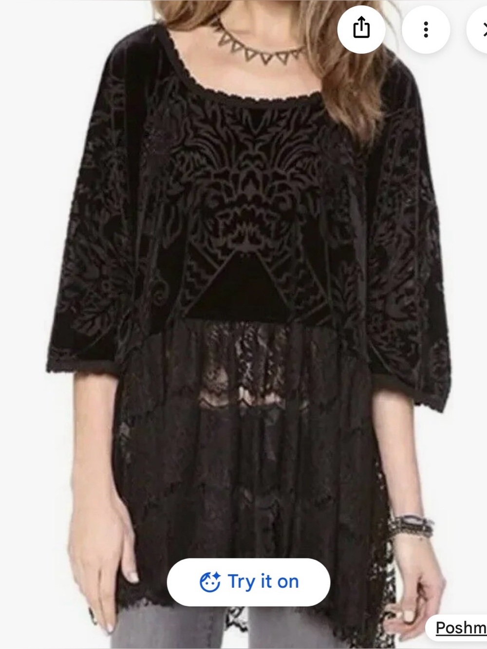 Free people fortune teller velvet lace pink tunic large